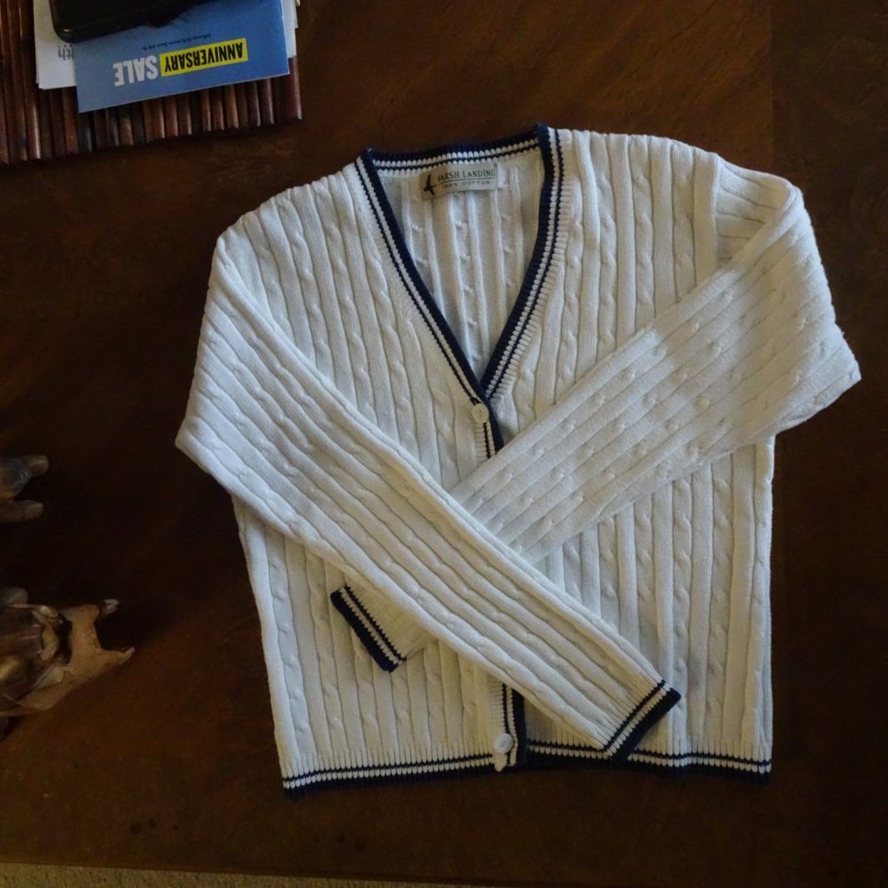 Vtg Marsh Landing White Preppy School Girl Sweater S View 6